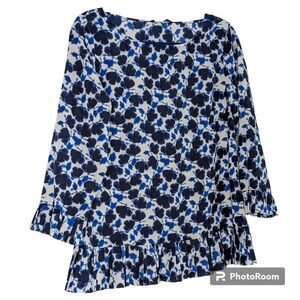 Like NEW! BR Womens Blouse Floral Vine Tunic, Navy, Blue & White, Sz S